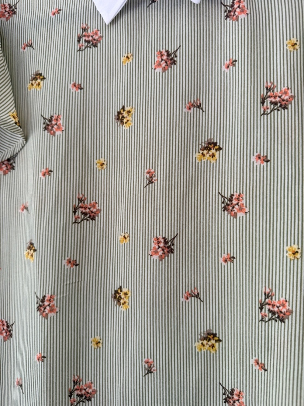 Peter Pan Collar Flutter-Sleeve Blouse Sage Green White Floral Size XL - NWOT - Picture 11 of 15